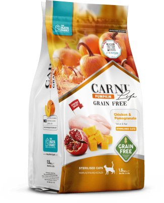 Carni Life Pumpkin Adult Sterilised Tahılsız Tavuklu & Narlı Kısırlaştırılmış Yetişkin Kedi Maması - 1